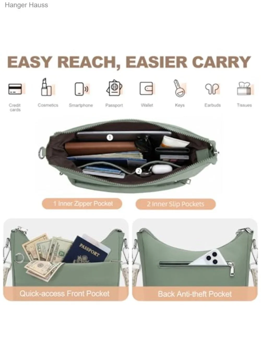 Anti-Theft RFID Blocking Quilted Nylon Crossbody Hobo Bag with Wallet